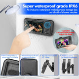 Shower Phone Holder with Wireless Bluetooth Speaker, Waterproof 480 Rotation Viewable Shower Phone Stand Case Mount Speakers for Bathroom Wall Mirro for 4"- 6.8" Cell Phones(Black)