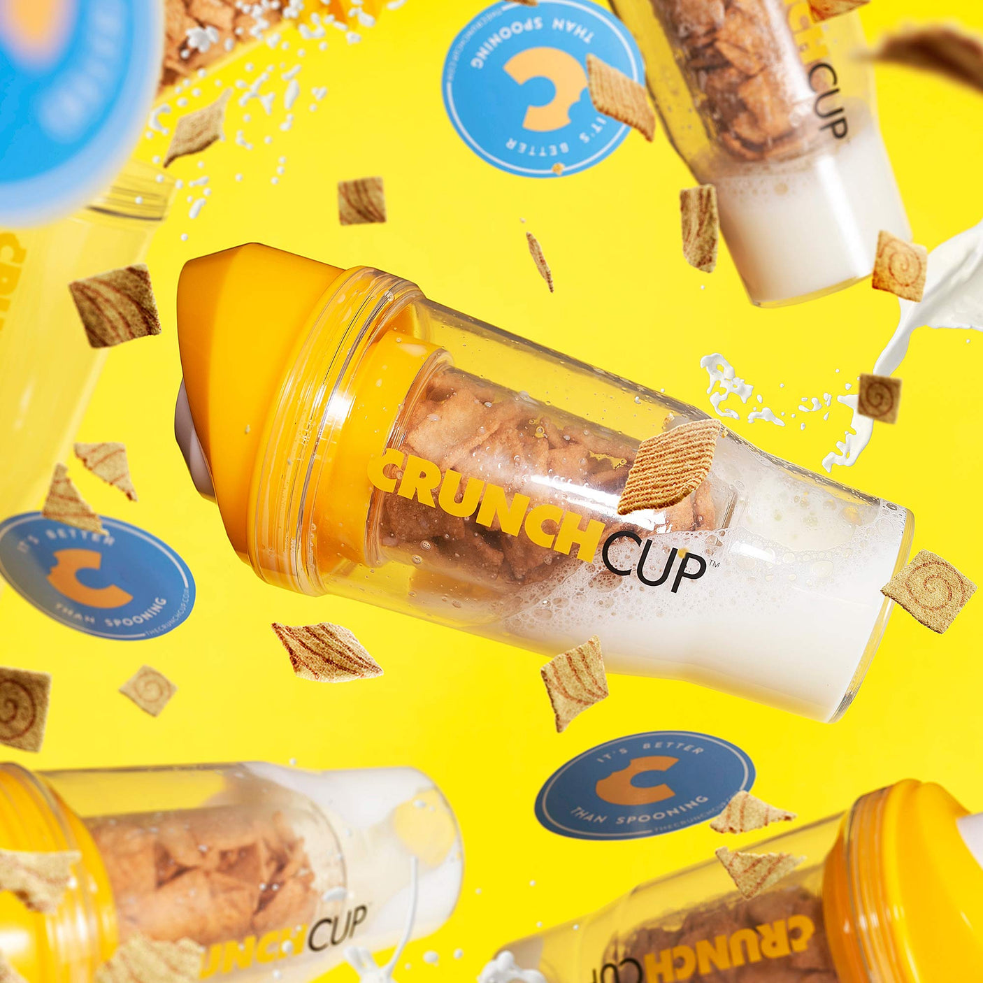 CRUNCHCUP XL Yellow - Portable Plastic Cereal Cups for Breakfast On the Go, To Go Cereal and Milk Container for your favorite Breakfast Cereals, No Spoon or Bowl Required