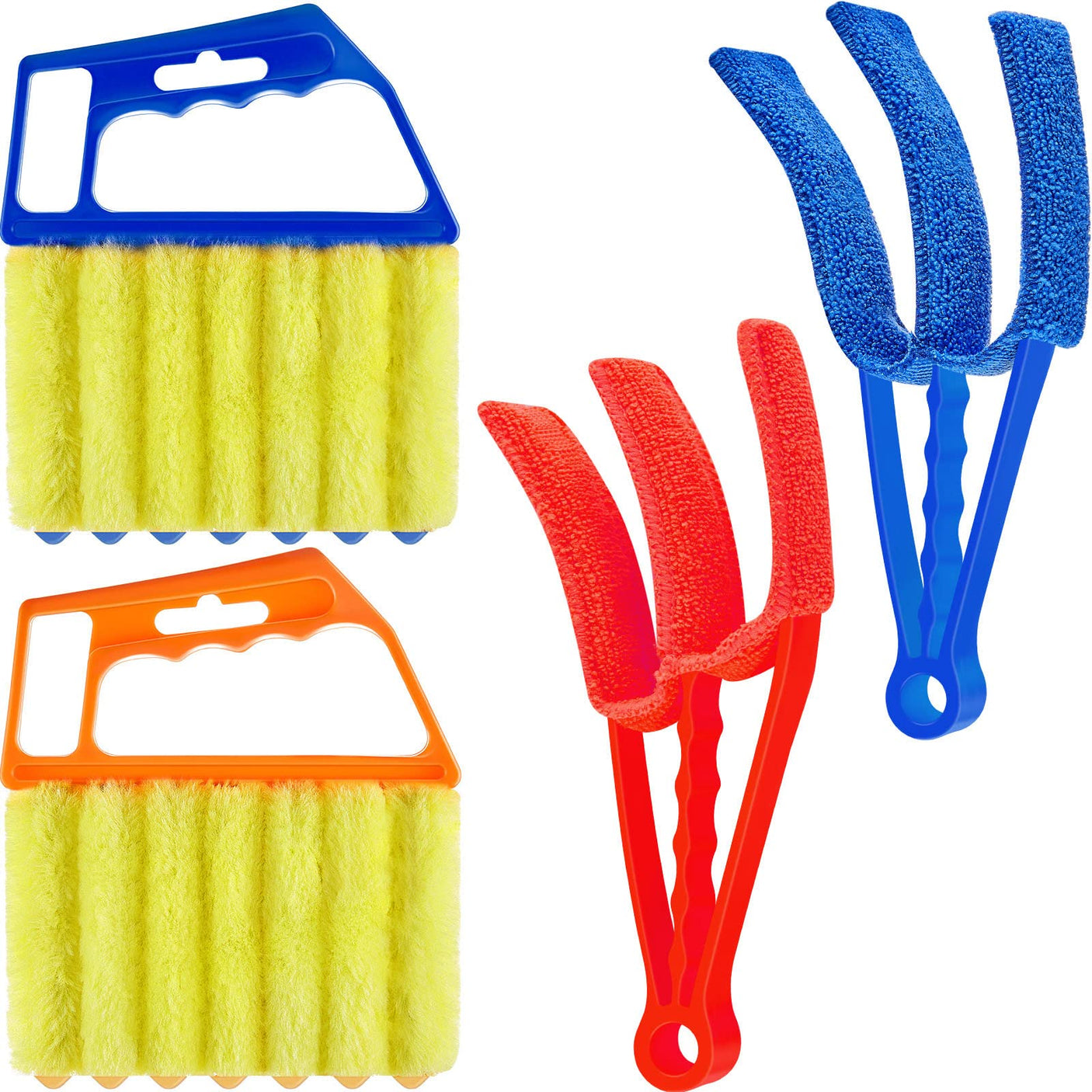 4 Pcs Window Venetian Blind Cleaner Duster Tool 7 Finger Blind Rush and Shutter Cleaner Brush Hand-held Window Shutter Air Conditioner Duster for Dirt(Yellow, Orange)