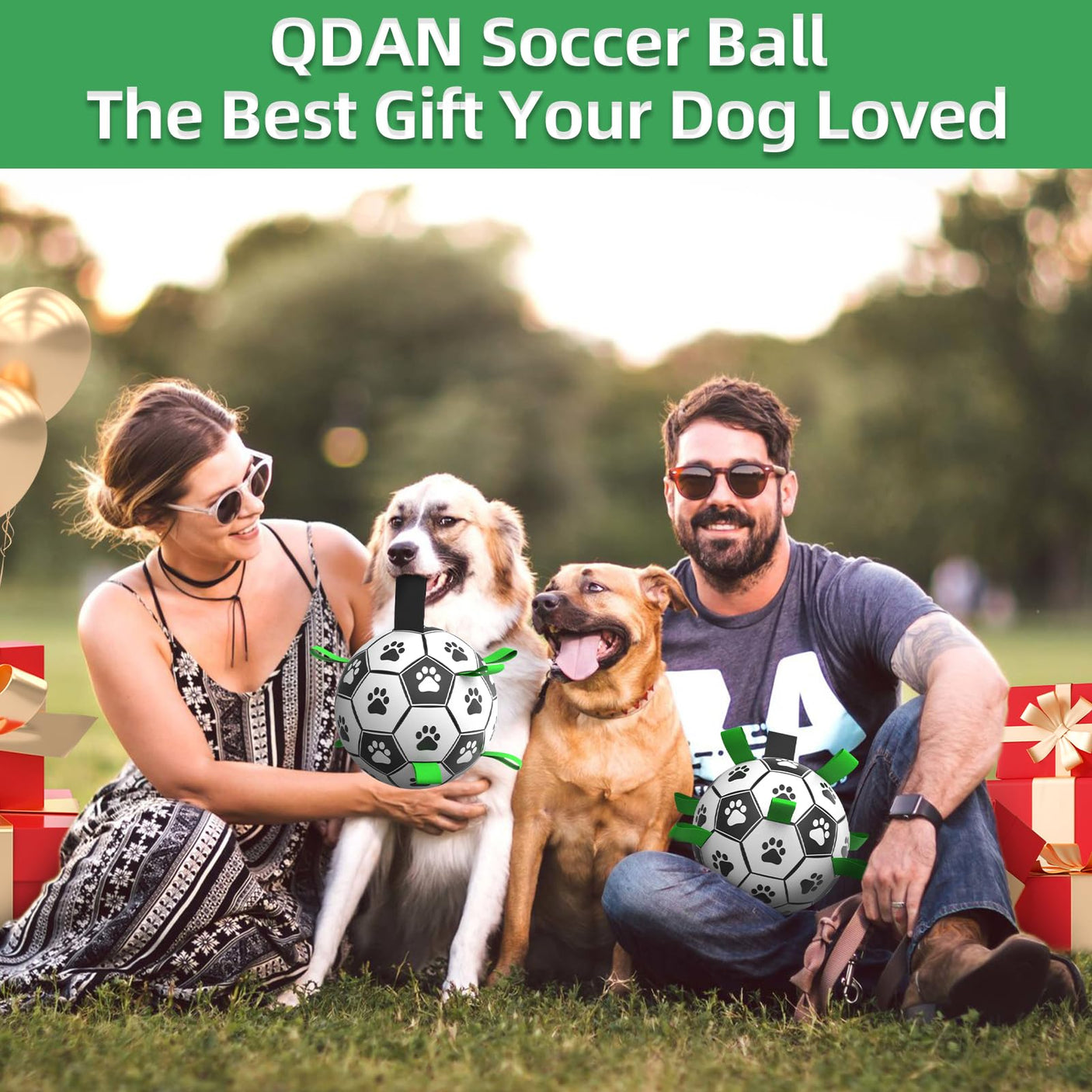 QDAN Premium Dog Toys Balls, Dog Soccer Ball with Straps, Dog Birthday Gifts, Herding Ball, Durable Balls for Small Medium Pet, Puppy Outdoor Toy, Pet Training Soccer Ball, World Cup Soccer (6 Inch)