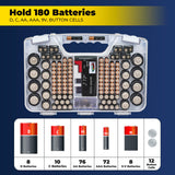 Ontel Battery Daddy Storage & Organizer Case with Tester, Stores & Protects Up to 180 Batteries, Double-Sided, Durable Design W/Clear Locking Lid, Secure Latches & Portable Carrying Handle- Warm Grey