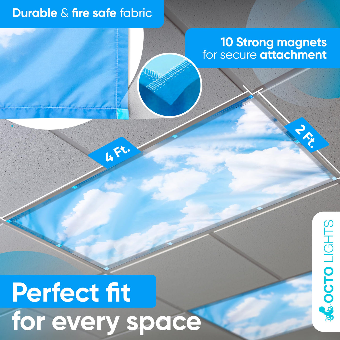 Magnetic Fluorescent Light Covers for Ceiling Lights - Astronomy Cover for Fluorescent & LED Fixture - Must Haves for Teacher Supplies - Classroom, Home, Office Decor - Shield Overhead Lighting