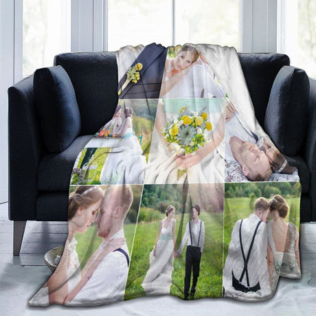 Custom Blanket with Photo Text Personalized Bedding Throw Blankets Customized Flannel Fleece Blankets for Family Birthday Wedding Gift Fits Couch Sofa Bedroom Living Room (1 Photos, 40"x50")