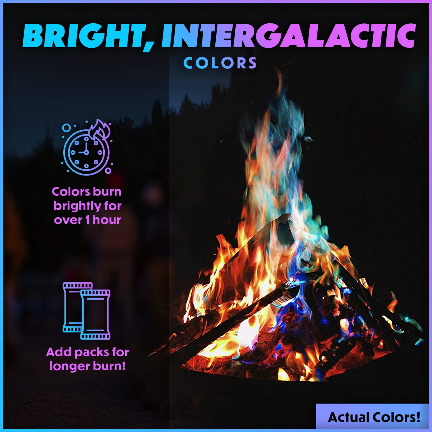 Magical Flames Fire Color Changing Packets for Fire Pit, Indoor/Outdoor Fireplace, Campfires, Bonfires - 25 Pack of Flame Color Changing Packets Camping Accessories