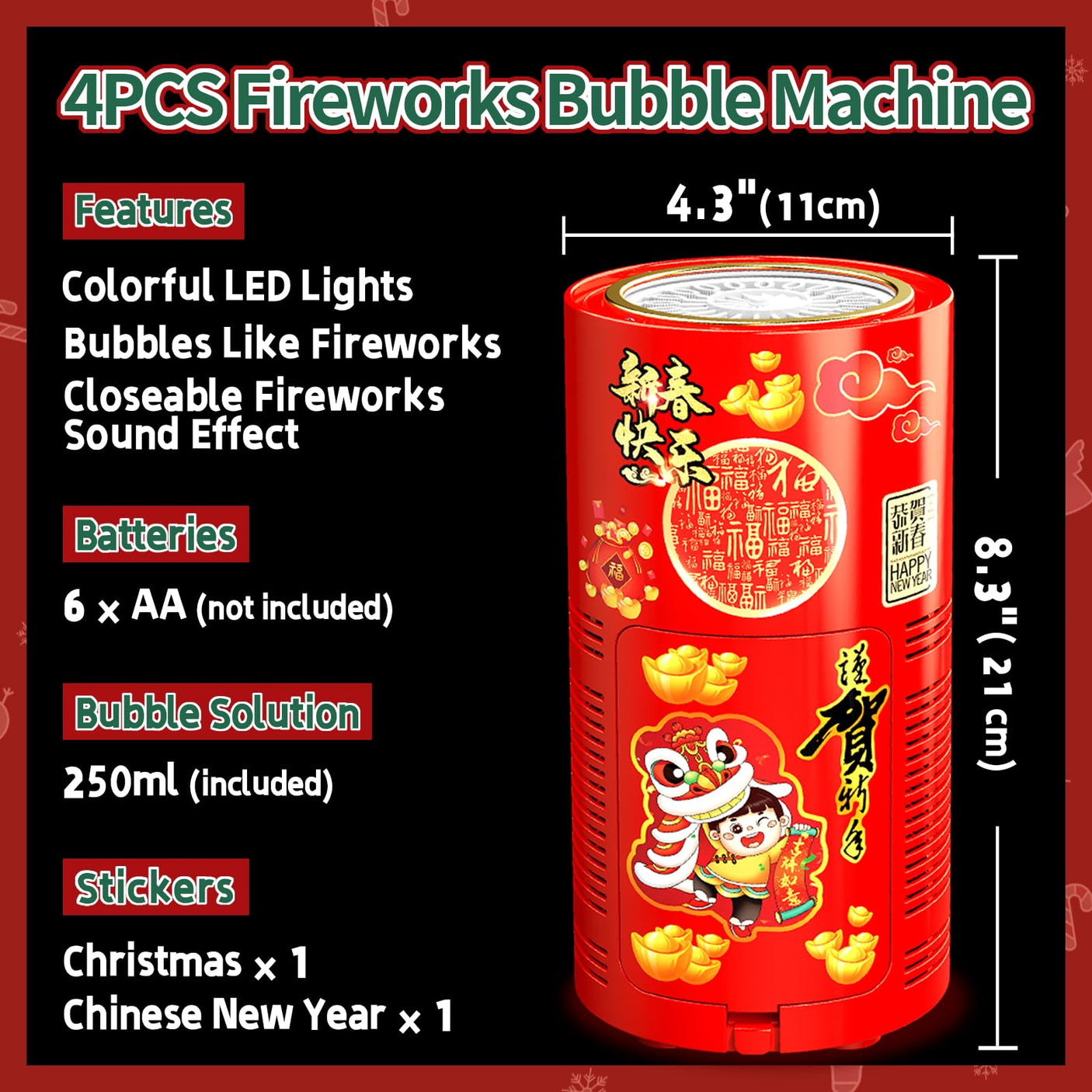 Fireworks Bubble Machine (13 Holes) with Dazzling RGB LED Lights, Automatic Sparklers Blower Toys, Portable Bubble Maker for Kids Party Wedding Christmas Chinese New Year, Birthday Balloons Decoration