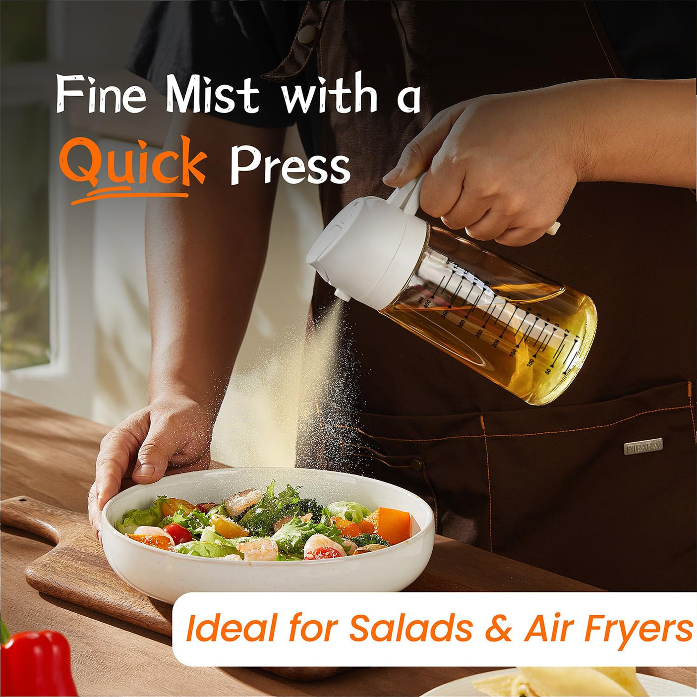 TrendPlain 16oz/470ml Glass Olive Oil Sprayer for Cooking - 2 in 1 Olive Oil Dispenser for Kitchen Gadgets, Air Fryer, Salad, and BBQ - Navy