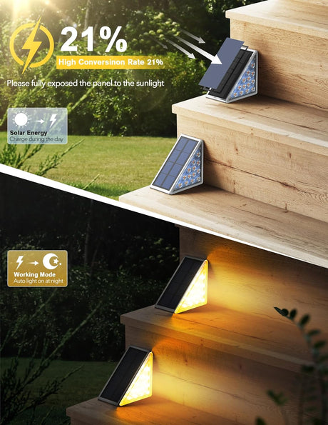 LED Solar Step Lights Waterproof Outdoor Stair Lights, Solar Deck Lights Outdoor Decor IP67 Solar Decoration Lights for Yard, Patio, Garden, Walkways, Front Door, Pathway, Driveway, Porch 6 Pack