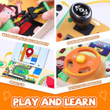 Busy Board, Montessori Toy for 1-3 Years Old, Wooden Toddler Sensory Travel Toy, Ideal Gift for 1+ Year Old Boys (Busy Board Plus V2), Medium, Yellow