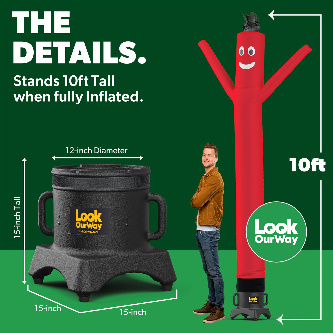 LookOurWay Air Dancers Wacky Waving Inflatable Tube Man Set - 10 Feet Tall Inflatable Dancing Man with Blower - Red