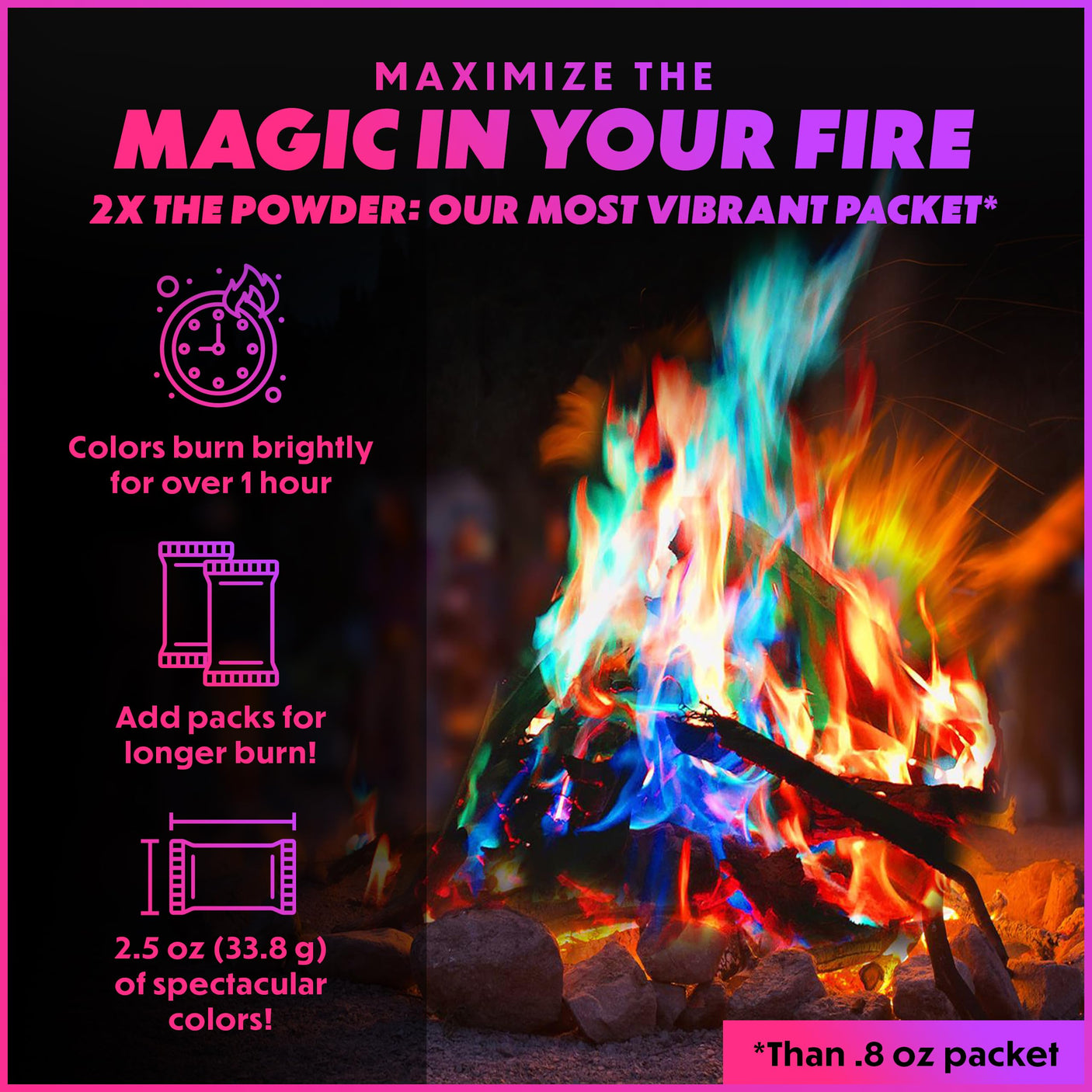 Magical Flames Fire Color Changing Packets for Fire Pit, Indoor/Outdoor Fireplace, Campfires, Bonfires - 25 Pack of Flame Color Changing Packets Camping Accessories
