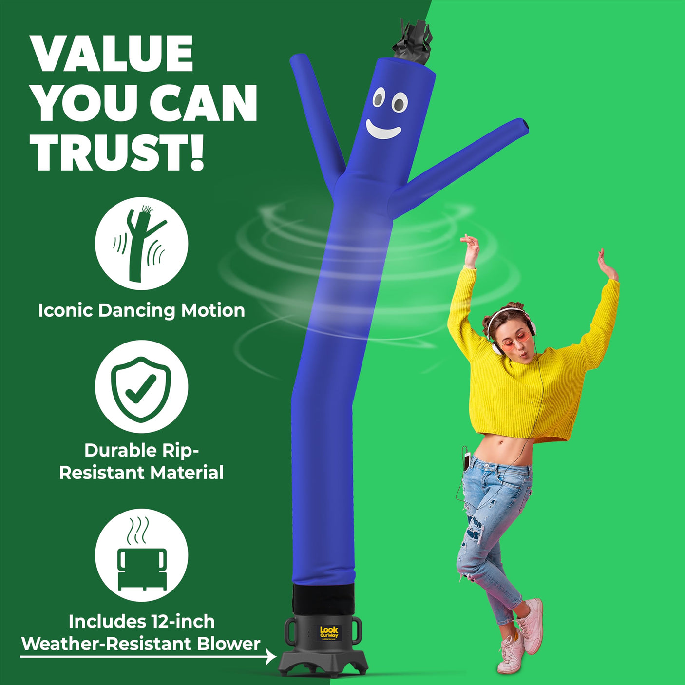 LookOurWay Air Dancers Wacky Waving Inflatable Tube Man Set - 10 Feet Tall Inflatable Dancing Man with Blower - Red