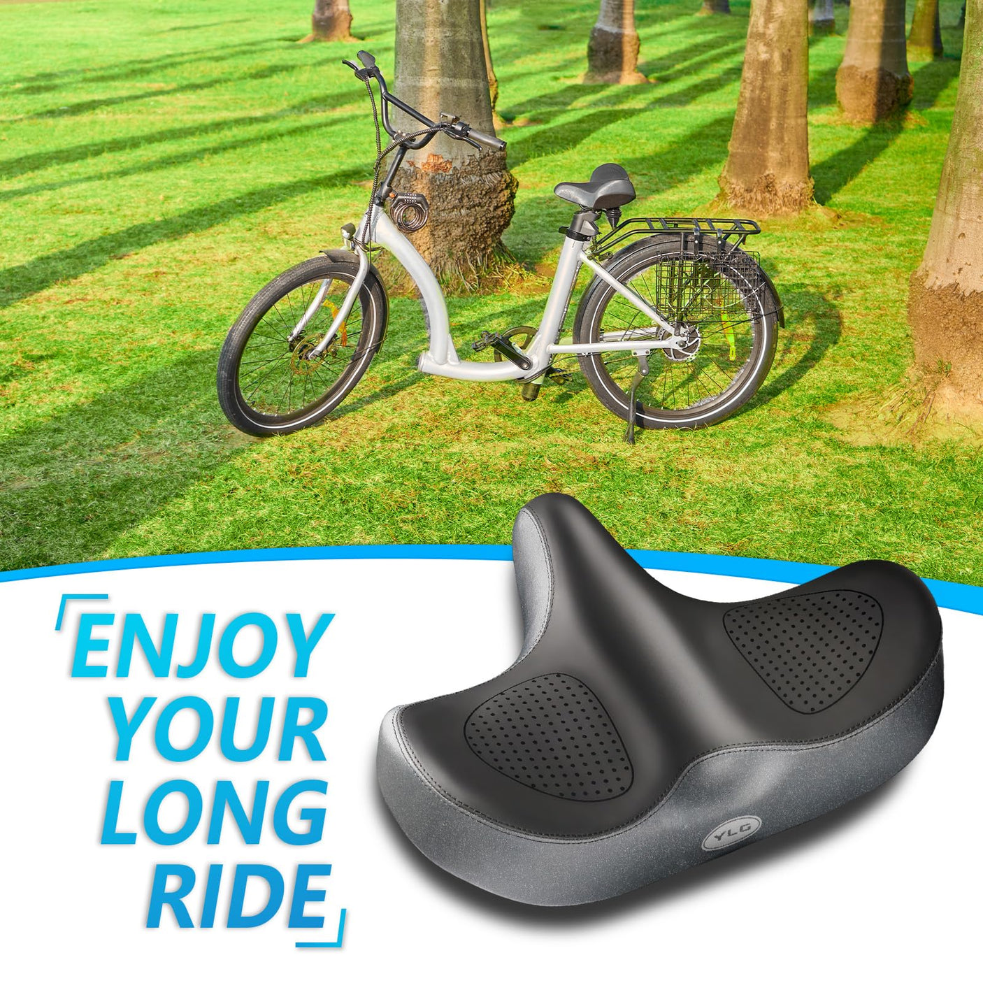 YLG Oversized Comfort Bike Seat Comfortable Replacement Bike Saddle Memory Foam Soft Bike Saddle Waterproof Universal Fit Bicycle Seat for Women Men