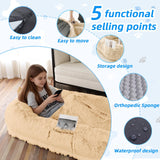 Human Dog Bed, Large Dog Beds for Humans Size Fits You and Pets, Washable Faux Fur Orthopedic Human Pet Bed for People Doze Off, Napping, Present Pillow, Blanket, Strap - Khaki