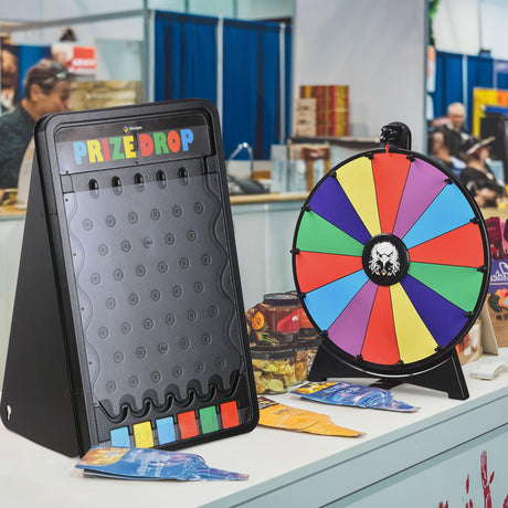 WinSpin 30" Prize Drop Board Foldable Stand Disk Drop Board Game Customizable 6 Slots with 10 Pucks for Carnival Tradeshow Party, (19"x30")