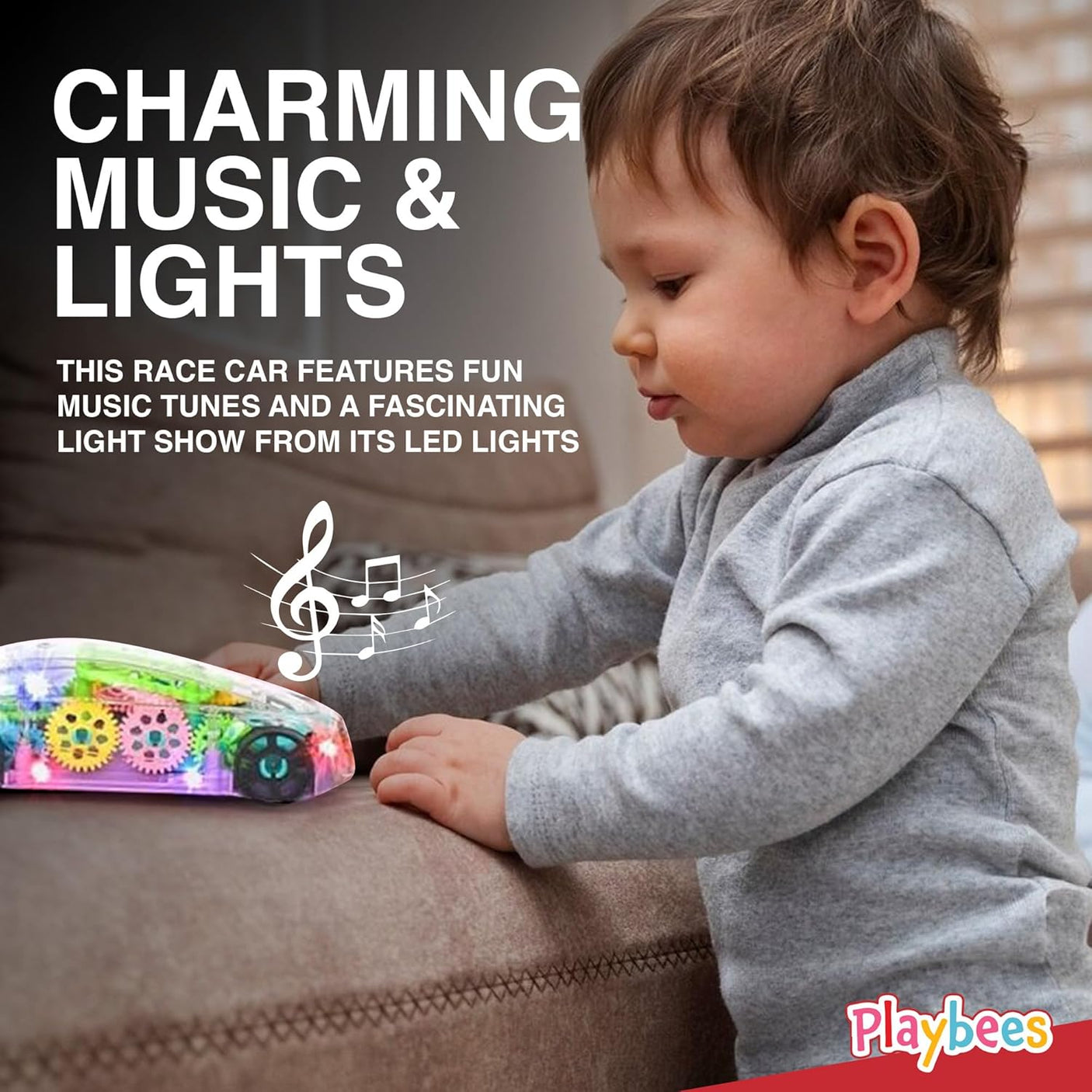 Light-Up Transparent Car Toy, Toys for Autistic Kids Ages 3-5 Sensory Toy for Kids with Autism Special Needs Toys, Bump and Go Toys for Toddlers Music and LED Effects Great Gift Idea