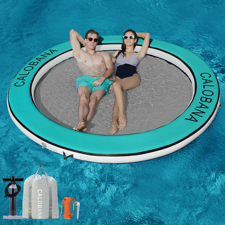 Round Floating Ring Inflatable Water Hammock Heavy Duty River Floats Lake Raft for Adults Tanning Pool Lounger Float Island Platform Pad Mat for Party