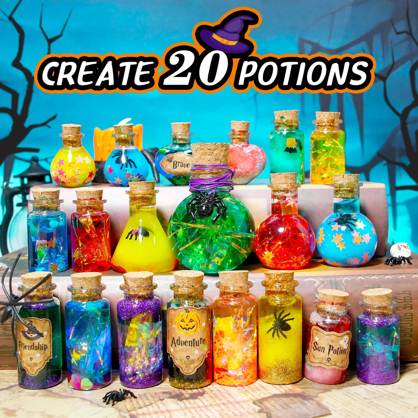 Magic Potions Craft Kit for Kids - Mix 20 Glow Witch Potion Bottles, Fairy Magic Potions Making Kit - Christmas Decorations Birthday Gifts for Girls Boys 6 7 8 9 10+