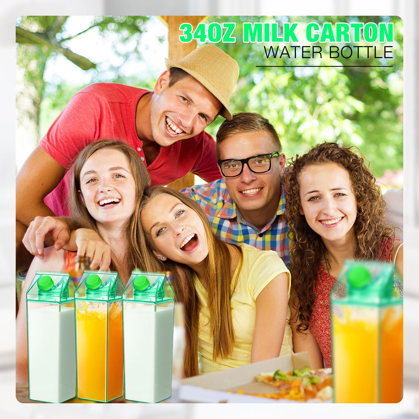 Remerry 3 Pcs Milk Carton Water Bottle Square Plastic Coffee Portable Reusable Milk Carton Cup Leakproof Juice Bottle