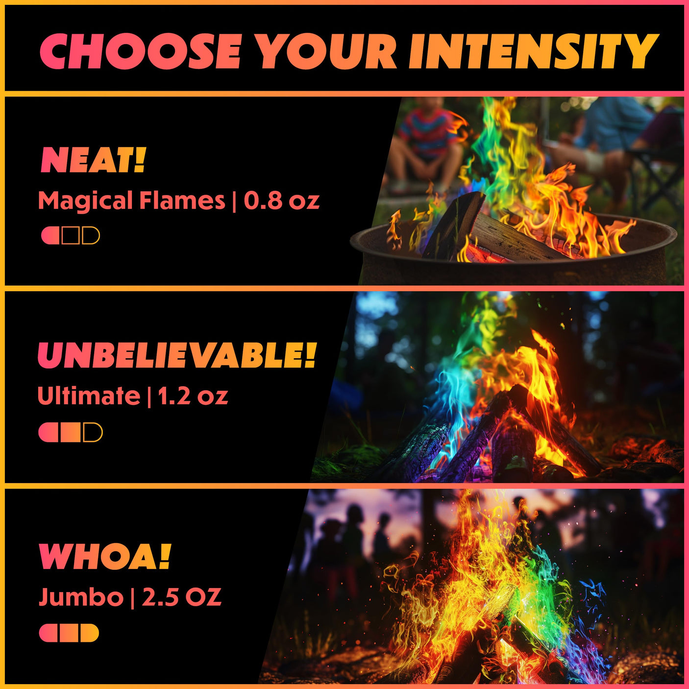 Magical Flames Fire Color Changing Packets for Fire Pit, Indoor/Outdoor Fireplace, Campfires, Bonfires - 25 Pack of Flame Color Changing Packets Camping Accessories