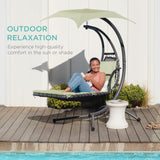 Best Choice Products Outdoor Hanging Curved Steel Chaise Lounge Chair Swing w/Built-in Pillow and Removable Canopy -Red