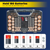 Ontel Battery Daddy Storage & Organizer Case with Tester, Stores & Protects Up to 180 Batteries, Double-Sided, Durable Design W/Clear Locking Lid, Secure Latches & Portable Carrying Handle- Warm Grey