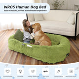Human Dog Bed, Large Dog Beds for Humans Size Fits You and Pets, Washable Faux Fur Orthopedic Human Pet Bed for People Doze Off, Napping, Present Pillow, Blanket, Strap - Khaki