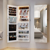 LVSOMT Wall/Door Hanging Mirror with Jewelry Storage, Lockable Jewelry Armoire Organizer with LED Lights, Mirror Jewelry Cabinet,Brown