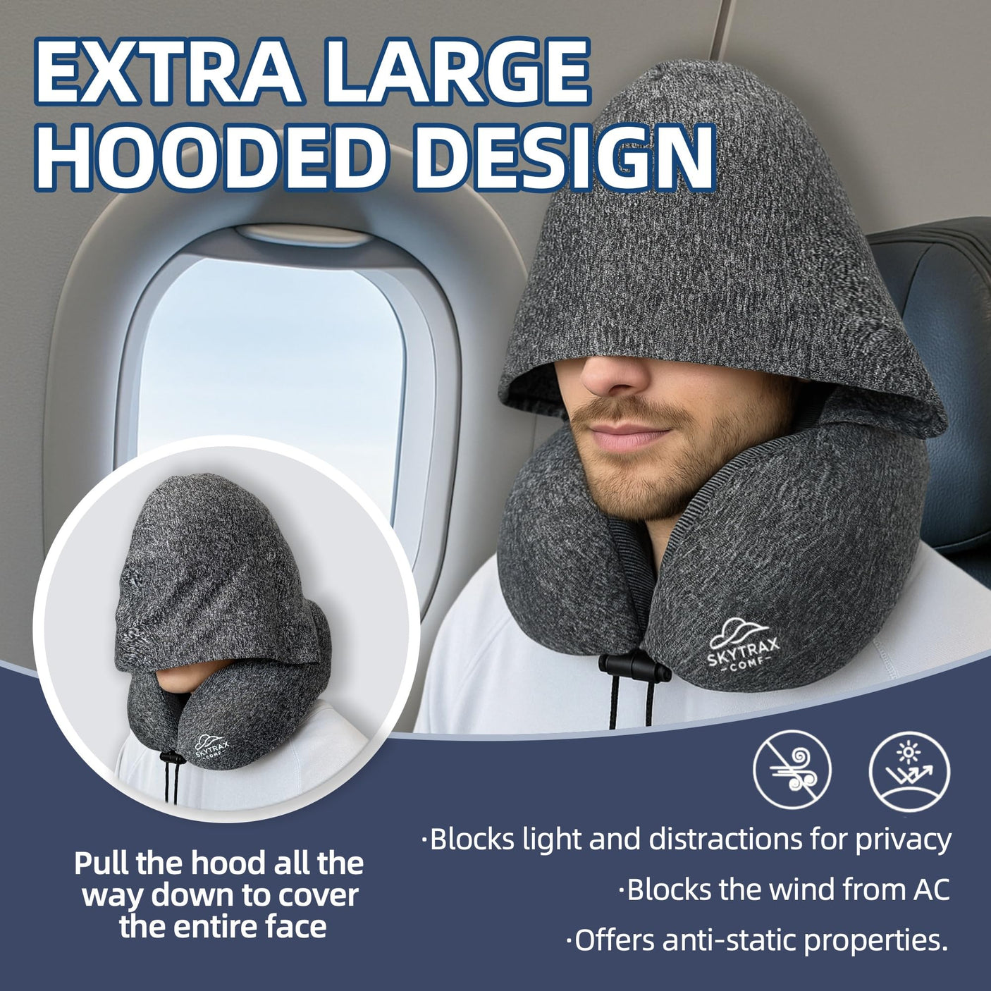 Travel Pillow with Extra Large Hood for Airplane Long Flights Privacy and Comfort Memory Foam with Velvet Cover for Road Trip Head&Neck Support for Plane Office Cars Sleeping & Rest (Pink)