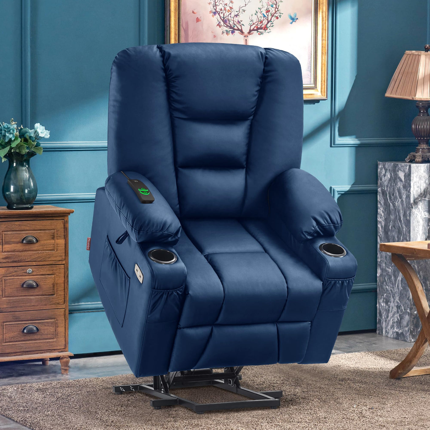 MCombo Power Lift Recliner Chair for Elderly, Lift Chair with Heat and Massage, USB Ports, Cup Holders, Faux Leather 7519 (Medium, Dark Brown)