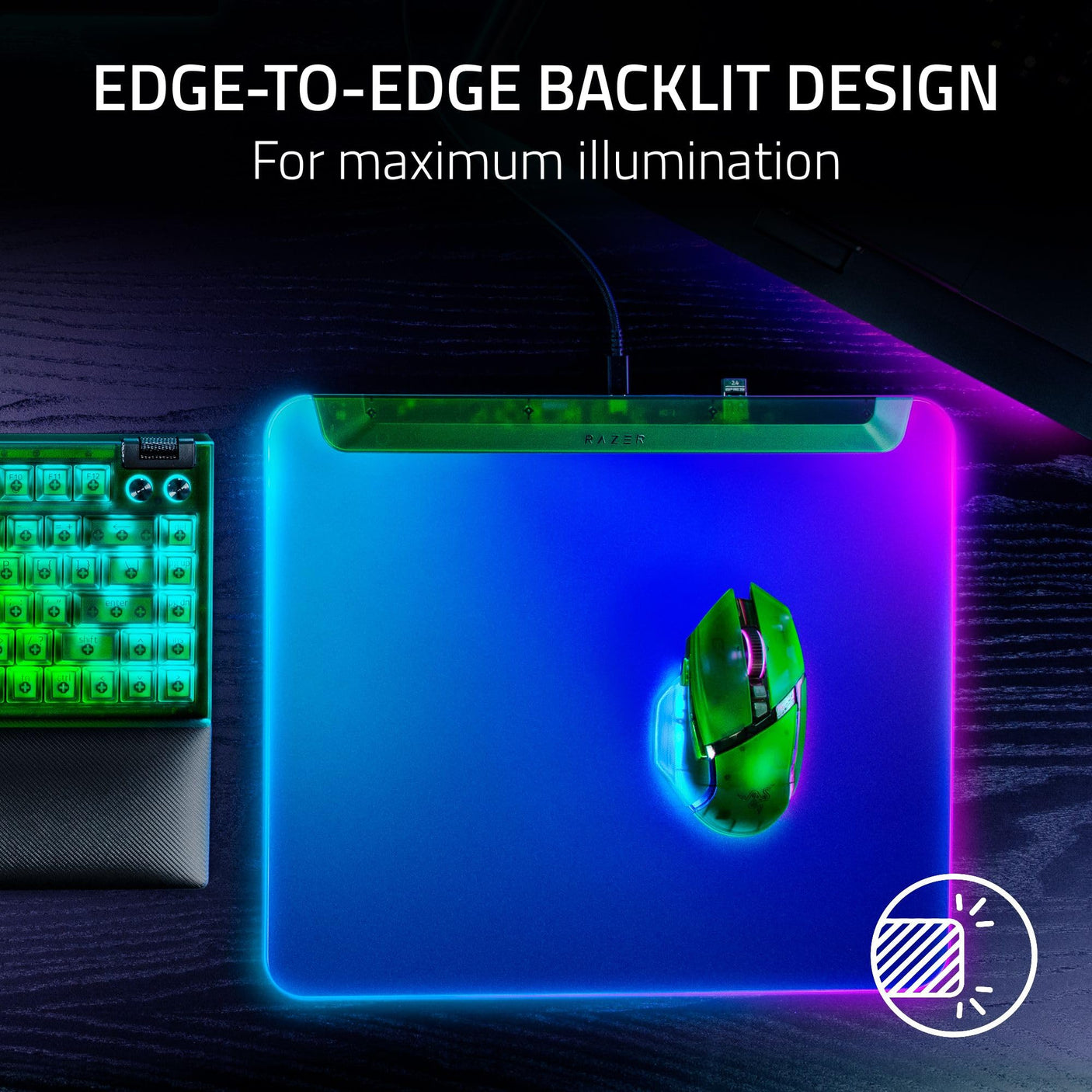 Razer Firefly V2 Pro Fully Illuminated RGB Gaming Mouse Mat: Backlit Design - 15 Zone Chroma Lighting - USB 2.0 Port - Detachable USB Type C Cable - Micro Textured Surface - Anti Slip Base