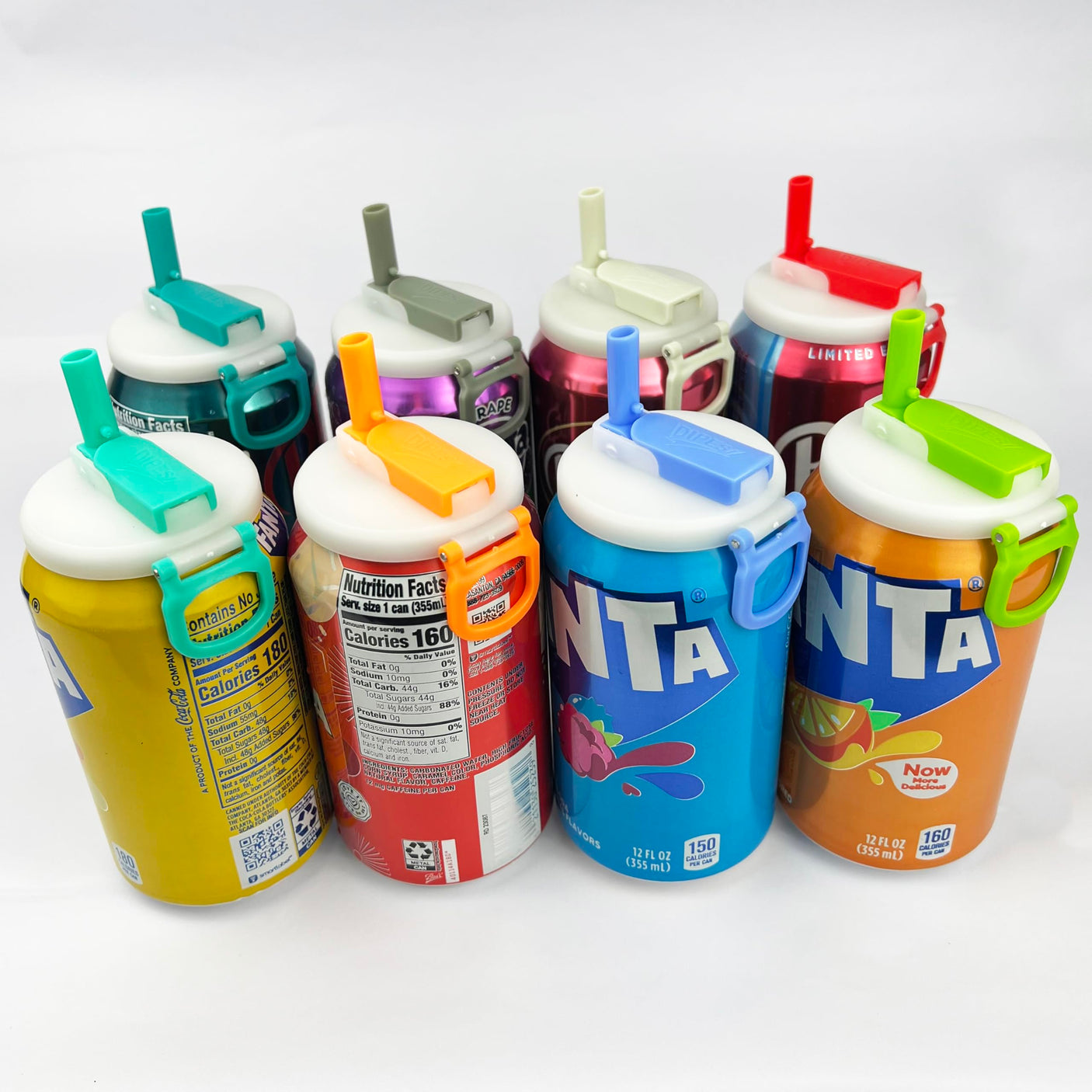 4-pack 4 Color Soda Can Lids with straw, Soda Can Covers with Silicone straw BPA-Free Reusable For Fits standard For Canned Beverage, Beer, Juice,Seltzer. (Colour mixture)
