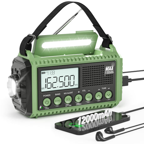 NOAA Weather Radio, Emergency Hand Crank Radio with Solar Charger, Portable Battery Operated AM FM Shortwave Radio with LED Flashlight, USB Charger, Earbud Jack, SOS Alert for Home Survival Hurricane