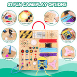 Busy Board, Montessori Toy for 1-3 Years Old, Wooden Toddler Sensory Travel Toy, Ideal Gift for 1+ Year Old Boys (Busy Board Plus V2), Medium, Yellow