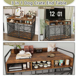 Dog Crate Furniture, 43 Inch Large Dog Kennel End Table with 3 Drawers, Heavy Duty Dog Crate for Large Dogs, Wooden Decorative XL Dog Cage Indoor 43.3" L x 27.6" W x 35.7" H (Rustic Brown)