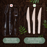 Wooden Compostable Utensils Set - 360 Pieces (120 Forks 120 Spoons 120 Knives) Sturdy Wood Disposable Cutlery - Eco-Friendly Biodegradable Utensils for Party - Free From Plastic Cutlery Set for Eating
