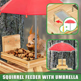 Carbonized Wood Squirrel Feeder with Umbrella, Squirrel Feeders for Outside Funny squrrill Picnic Table with Solid Structure Waterproof Chipmunk Feeder with Corn Cob Holder
