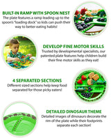 Constructive Eating Plate and Utensils Set - USA-Made Toddler Dinnerware with Divided Plates (Dinosaur)