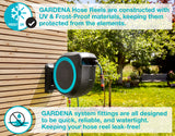 GARDENA 20505, 100' Retractable Garden Hose Reel with US Hose Threads - 100' x 1/2" hose, Automatic Retraction & Length Lock for Easy Watering. Heavy Duty Swivel Bracket 180°, Includes Nozzle.