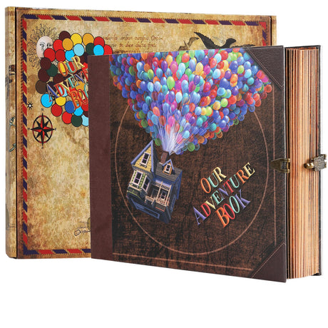 Scrapbook Photo Album,Our Adventure Book, Embossed Words Hard Cover Movie Up Travel Scrapbook for Anniversary, Wedding, Travelling, Baby Shower, etc (Adventure Book)