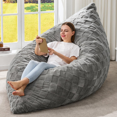 Hobestluk 3 in 1 Bean Bag Chair Giant Bean Bag Chairs Convertible Bean Bag Floor Cushion with Machine Washable Cover, Beanbag Chairs for Adult (Dark Grey)
