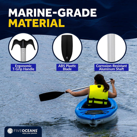 Five Oceans Canoe Paddle - Telescopic Paddle and Hook with Bilge Pump Function, Boat Paddle for Boats - Telescoping from 4.25 Ft. (51-inch) to 5.5 Ft. (66-inch) - FO4718