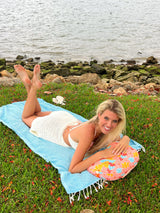 Ballast Beach Pillow – Comfy, Durable & Compact, Stays Put on Windy Beaches with Patented Sand Pouch, Inflatable Pillow for Beaches, Pools, Camping, Festivals and Travel (Island Paradise)