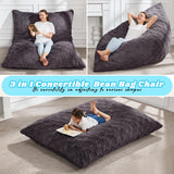 Hobestluk 3 in 1 Bean Bag Chair Giant Bean Bag Chairs Convertible Bean Bag Floor Cushion with Machine Washable Cover, Beanbag Chairs for Adult (Dark Grey)