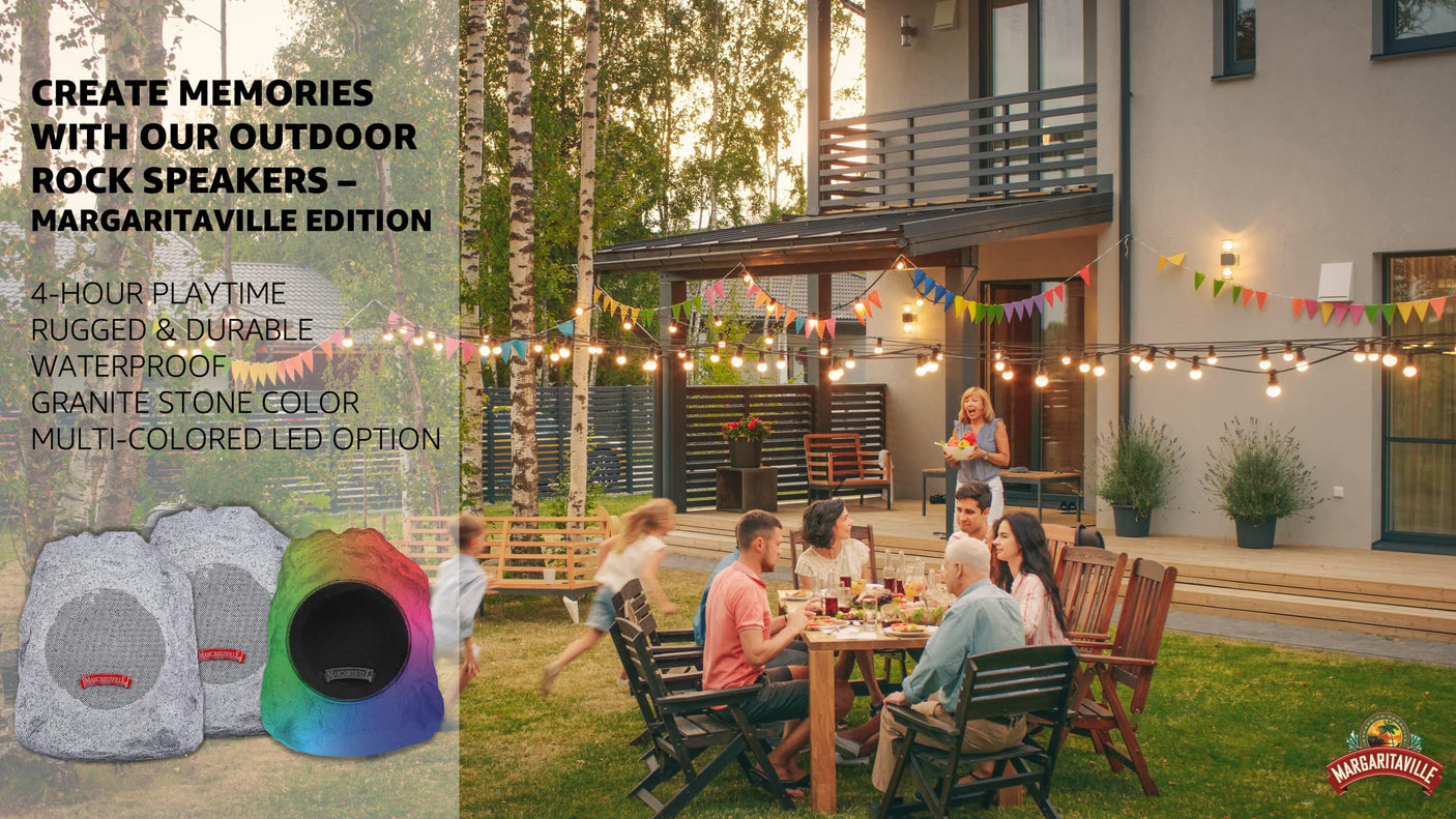 Margaritaville Glow Up Rock Wireless Speaker with Multi Color LED Lights, Waterproof Speaker, with 11 Hours of Playback Time, True Wireless Pairing, 6 Bright LED Light Modes