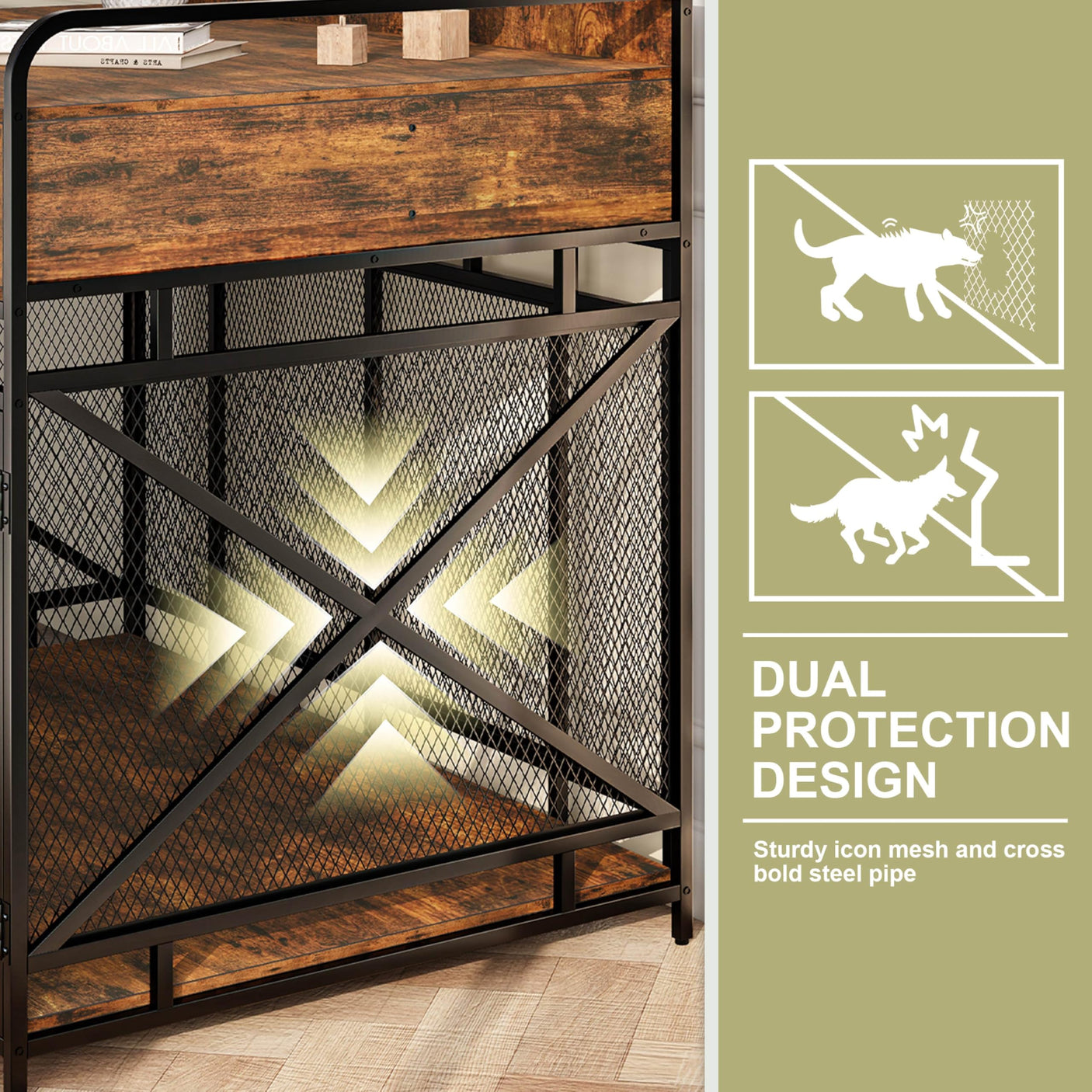 Dog Crate Furniture, 43 Inch Large Dog Kennel End Table with 3 Drawers, Heavy Duty Dog Crate for Large Dogs, Wooden Decorative XL Dog Cage Indoor 43.3" L x 27.6" W x 35.7" H (Rustic Brown)