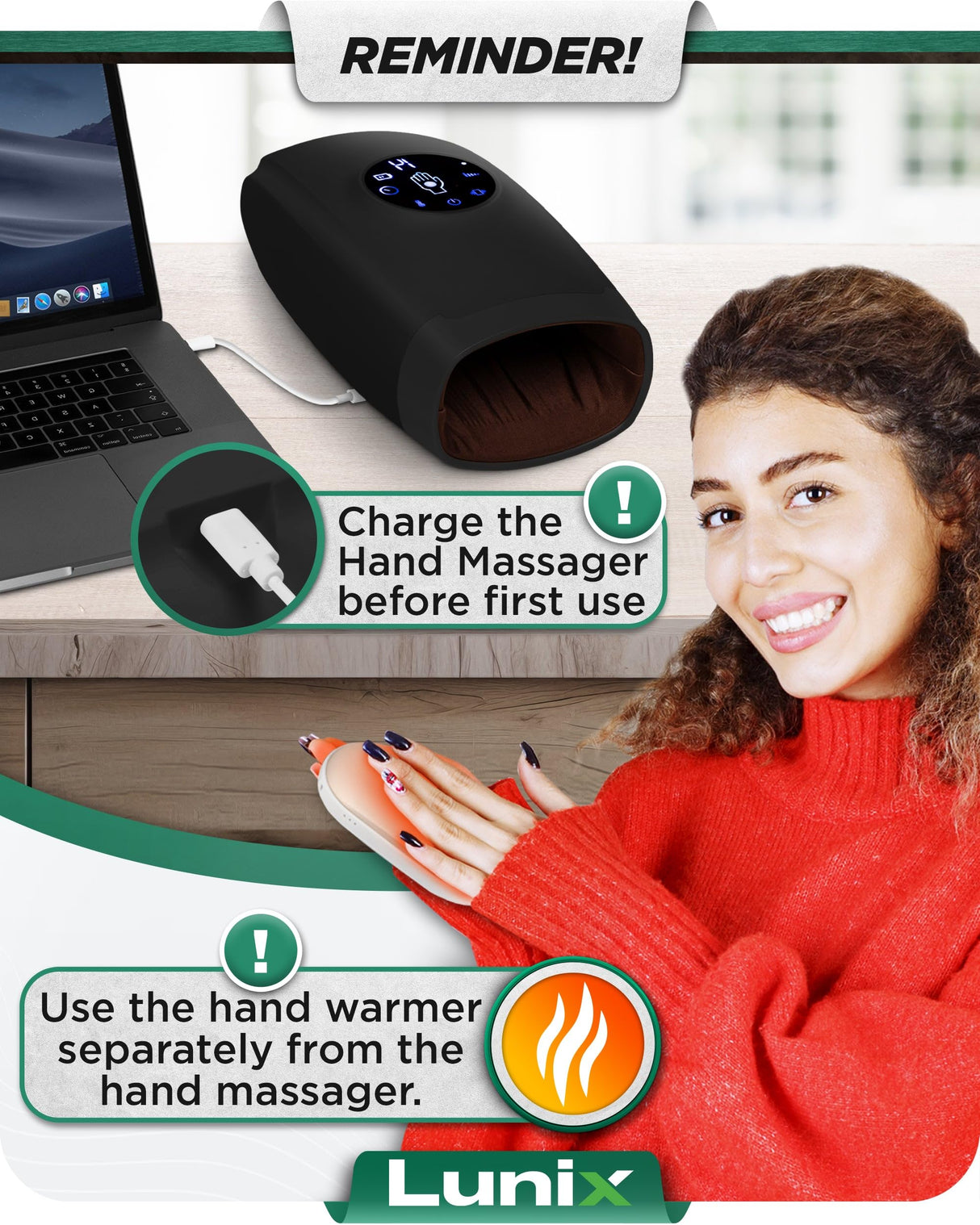 Lunix LX3 Cordless Electric Hand Massager with Compression, 6 Levels Pressure Point Therapy Massager for Arthritis, Pain Relief, Carpal Tunnel and Finger Numbness, Shiatsu Massage Machine with Heat
