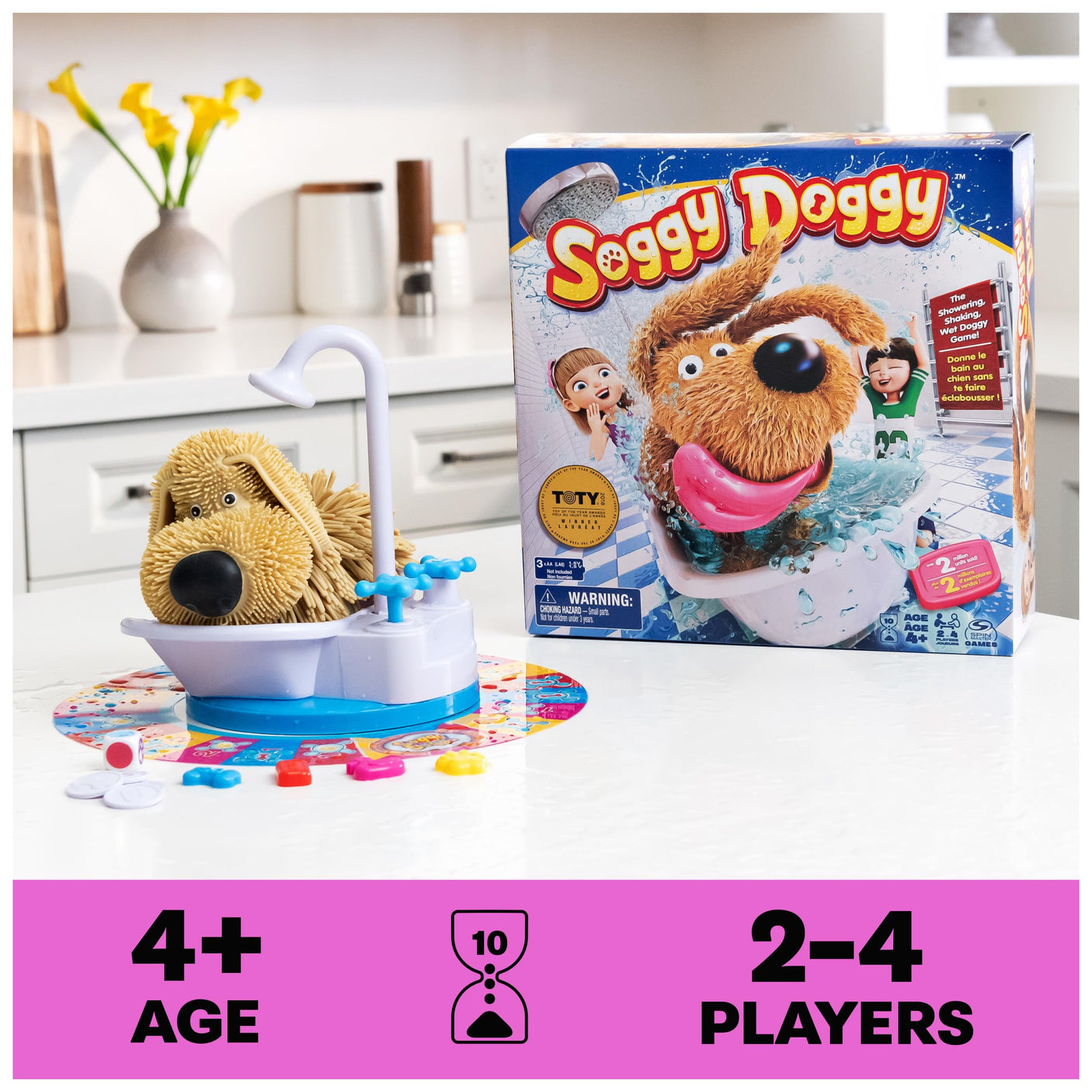 Spin Master Games, Soggy Doggy, The Award-Winning Wet & Silly Kids Board Game for Family Game Night, Interactive Dog Toy, Screenless Activity for Kids & Family, 2-4 Players, for Ages 4 & Up