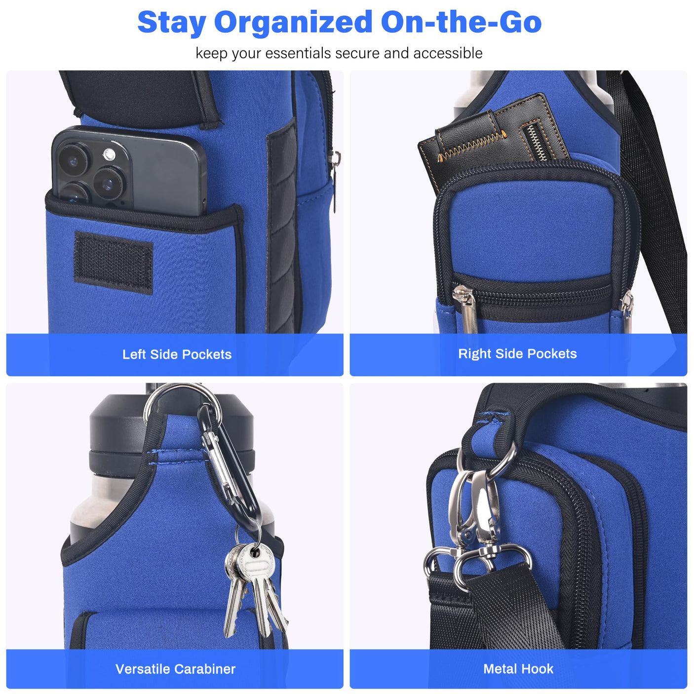 icolor Magnetic Gym Bag Water Bottle Carrier Holder with Phone Pockets & Shoulder Strap,5 Built-in Magnets Gym Bottle Pouch Sleeve,Magnetic Bag Gym Accessories Organizer for Men Women