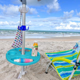 AMMSUN 13" Beach Umbrella Table Tray for Beach, Patio, Garden, Swimming Pool with Cup Holders, Snack Compartments Teal