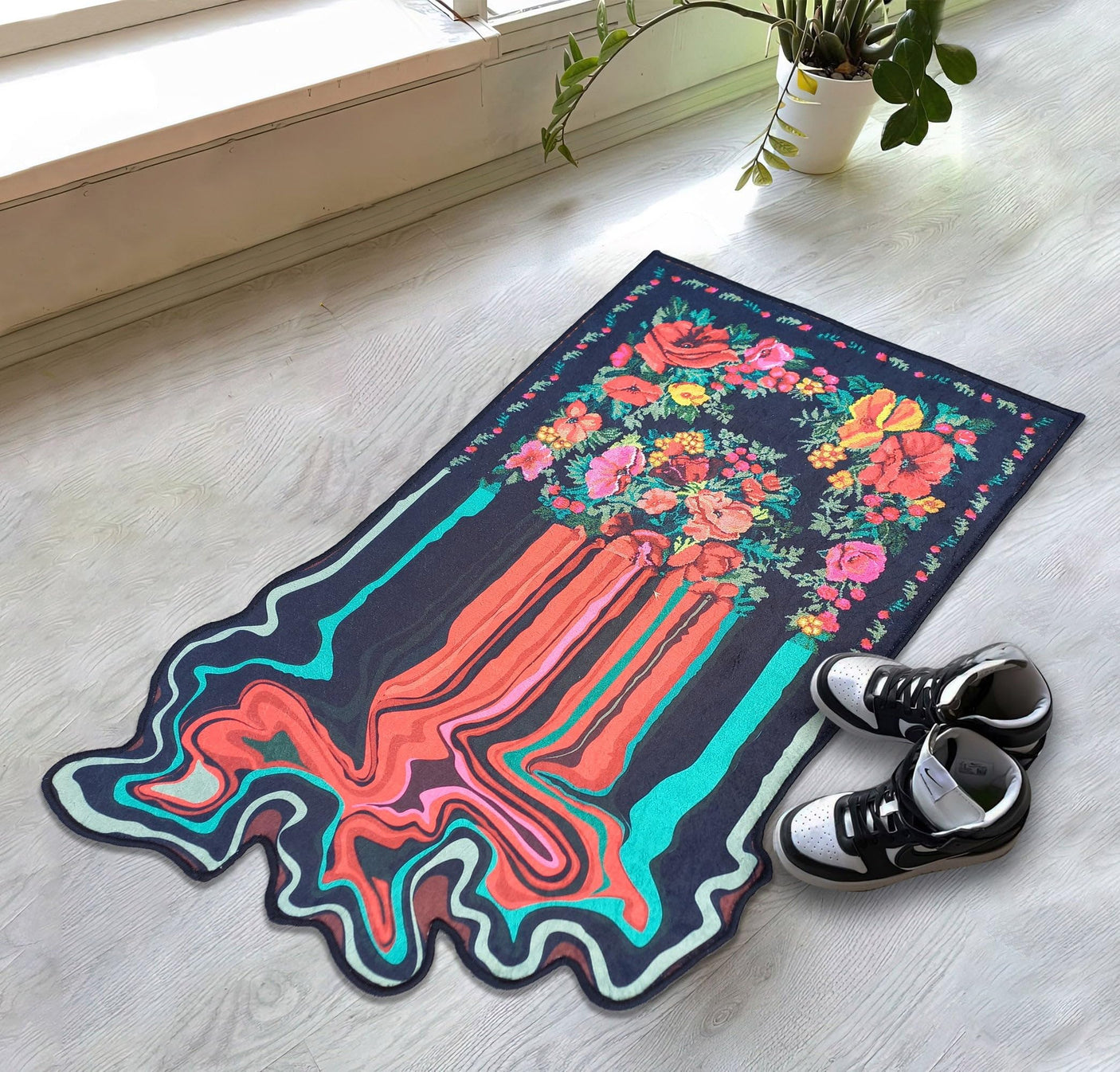 Melting Rug 2x3 Oriental Design Melting Area Rug Machine Washable Traditional Carpet Nonslip Mat Scandinavian Melting Rug for Living Room Bedroom Kitchen Abstract Rug Fabric Surface